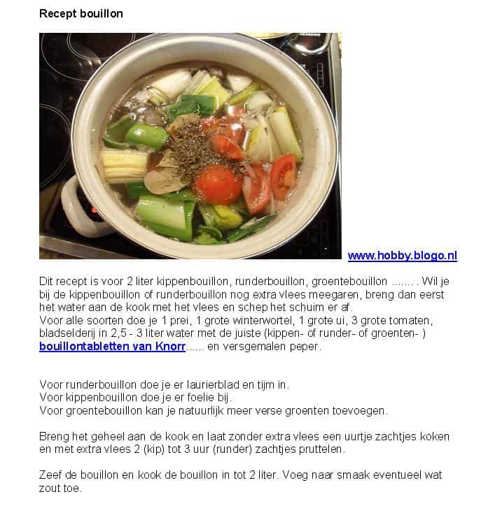 Recept lekkerste en snelste bouillon. Hobby.blogo.nl